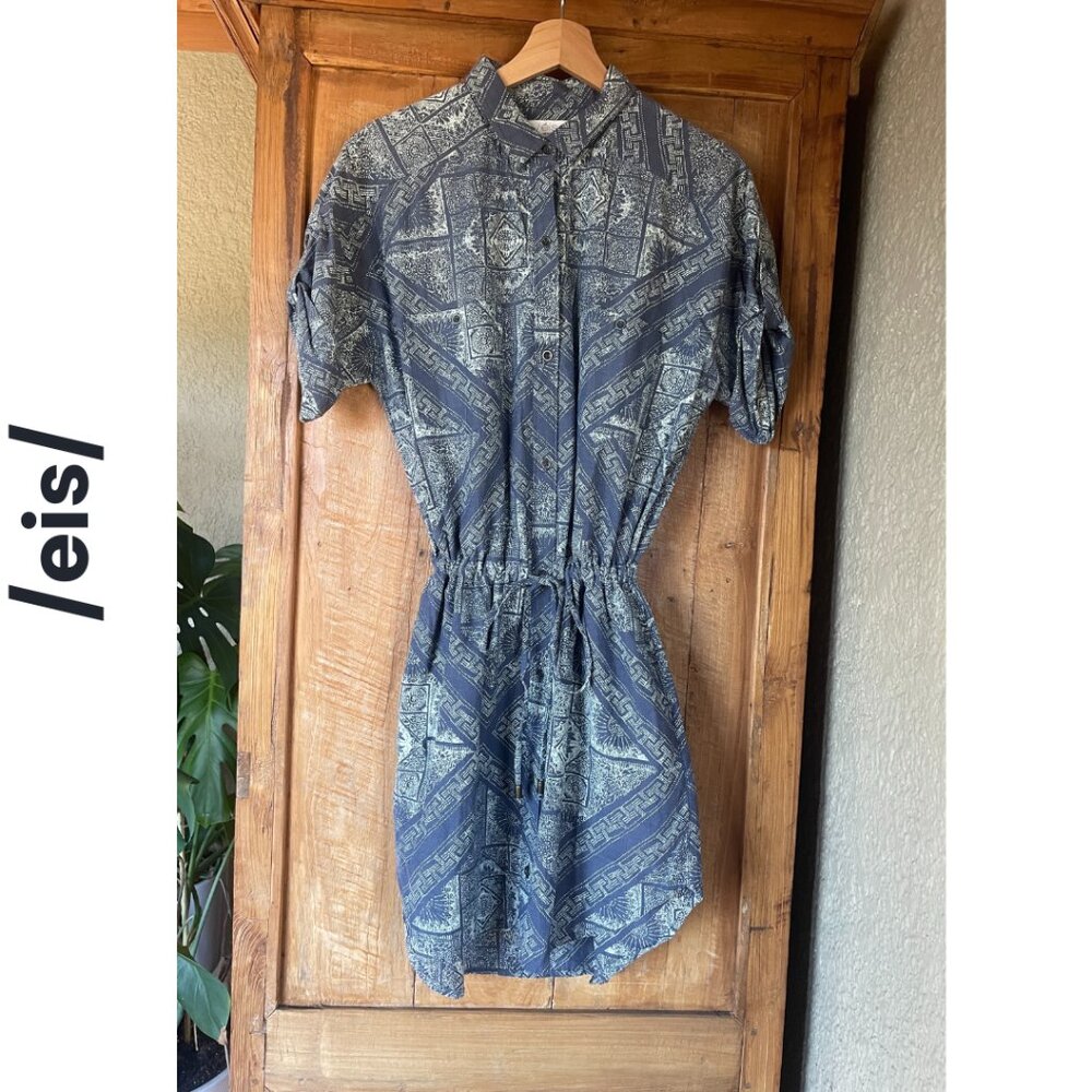 /eis/  I  Cotton Chambray Discharged Printed Indigo Midi Shirts Dress  I  Size S